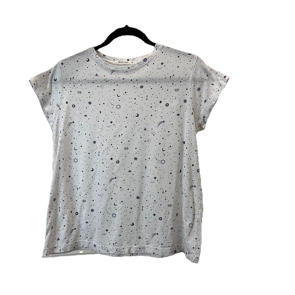 Marine Layer Tshirt Women Size XS White Celestial Print Short Sleeve Light Top